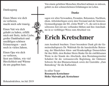Traueranzeige von Erich Kretschmer  von Magdeburger Volksstimme