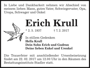 Traueranzeige von Erich Krull  von Magdeburger Volksstimme