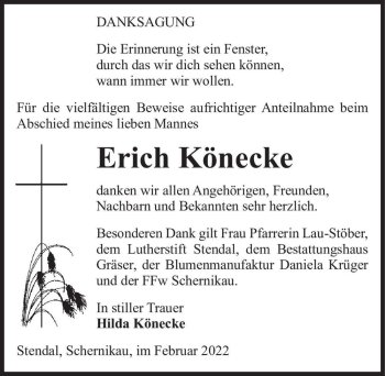 Traueranzeige von Erich Könecke  von Magdeburger Volksstimme