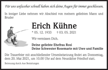 Traueranzeige von Erich Kühne  von Magdeburger Volksstimme