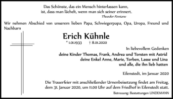 Traueranzeige von Erich Kühnle  von Magdeburger Volksstimme