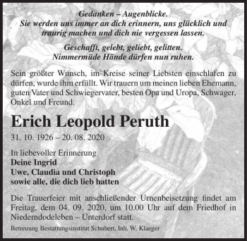 Traueranzeige von Erich Leopold Peruth  von Magdeburger Volksstimme