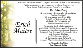 Traueranzeige von Erich Maitre  von Magdeburger Volksstimme
