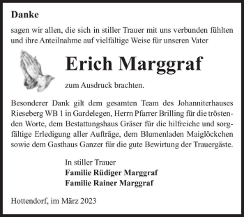 Traueranzeige von Erich Marggraf  von Magdeburger Volksstimme