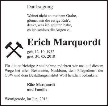 Traueranzeige von Erich Marquordt  von Magdeburger Volksstimme