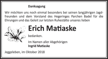 Traueranzeige von Erich Matiaske  von Magdeburger Volksstimme