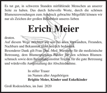 Traueranzeige von Erich Meier  von Magdeburger Volksstimme