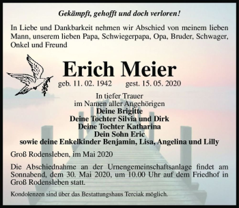 Traueranzeige von Erich Meier  von Magdeburger Volksstimme