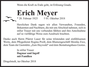 Traueranzeige von Erich Meyer  von Magdeburger Volksstimme