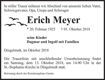 Traueranzeige von Erich Meyer  von Magdeburger Volksstimme