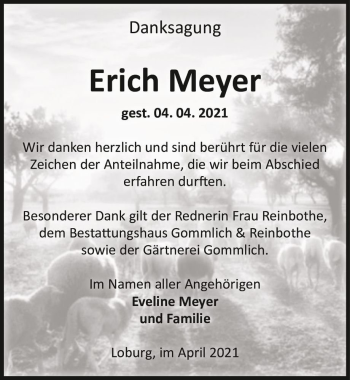 Traueranzeige von Erich Meyer  von Magdeburger Volksstimme
