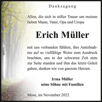 Traueranzeige von Erich Müller  von Magdeburger Volksstimme