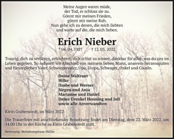 Traueranzeige von Erich Nieber  von Magdeburger Volksstimme