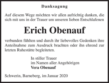 Traueranzeige von Erich Obenauf  von Magdeburger Volksstimme