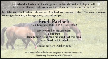 Traueranzeige von Erich Partsch  von Magdeburger Volksstimme