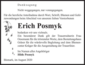 Traueranzeige von Erich Posmyk  von Magdeburger Volksstimme