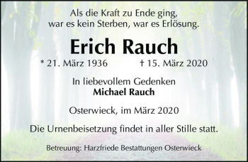 Traueranzeige von Erich Rauch  von Magdeburger Volksstimme