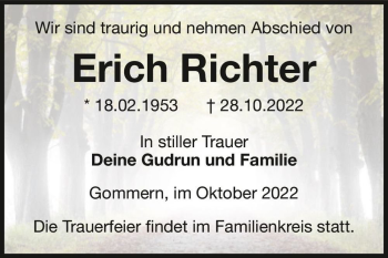 Traueranzeige von Erich Richter  von Magdeburger Volksstimme