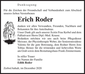 Traueranzeige von Erich Roder  von Magdeburger Volksstimme