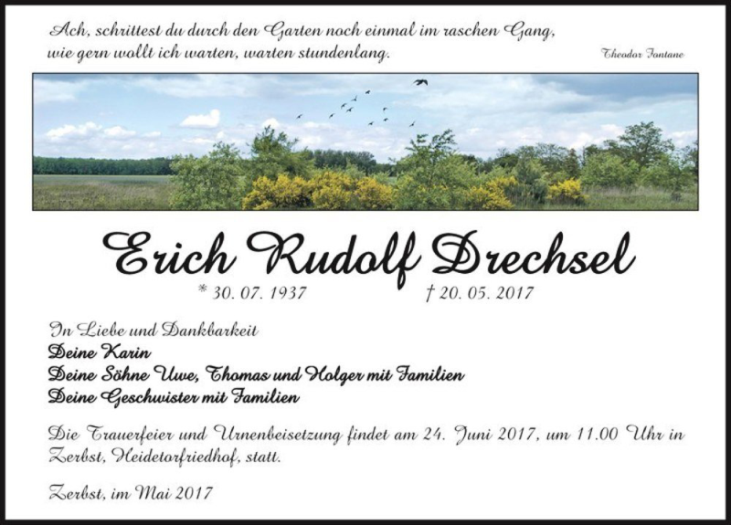  Traueranzeige für Erich Rudolf Drechsel  vom 27.05.2017 aus Magdeburger Volksstimme
