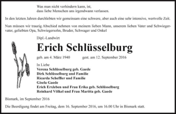 Traueranzeige von Erich Schlüsselburg  von Magdeburger Volksstimme