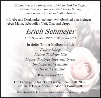 Traueranzeige von Erich Schmeier  von Magdeburger Volksstimme