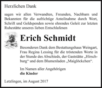 Traueranzeige von Erich Schmidt  von Magdeburger Volksstimme