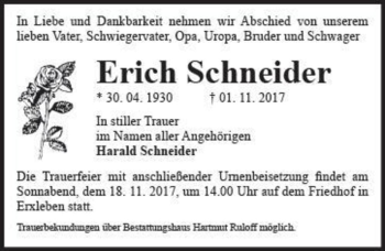 Traueranzeige von Erich Schneider  von Magdeburger Volksstimme