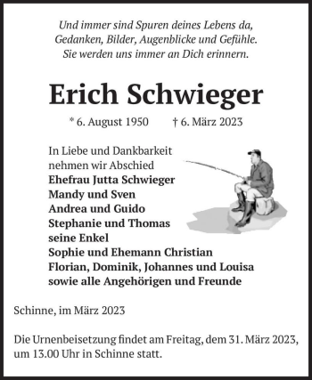 Traueranzeige von Erich Schwieger  von Magdeburger Volksstimme