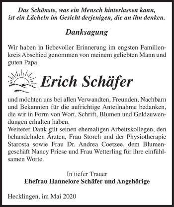 Traueranzeige von Erich Schäfer  von Magdeburger Volksstimme