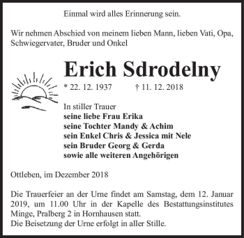 Traueranzeige von Erich Sdrodelny  von Magdeburger Volksstimme
