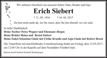 Traueranzeige von Erich Siebert  von Magdeburger Volksstimme