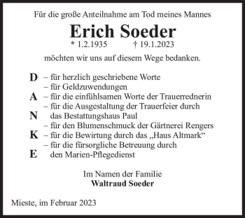 Traueranzeige von Erich Soeder  von Magdeburger Volksstimme