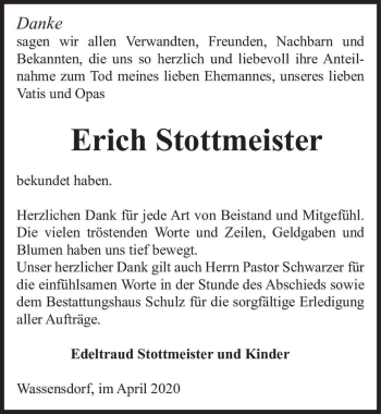 Traueranzeige von Erich Stottmeister  von Magdeburger Volksstimme
