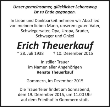Traueranzeige von Erich Theuerkauf  von Magdeburger Volksstimme