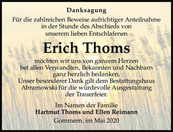 Traueranzeige von Erich Thoms  von Magdeburger Volksstimme