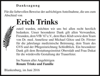 Traueranzeige von Erich Trinks  von Magdeburger Volksstimme