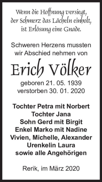 Traueranzeige von Erich Völker  von Magdeburger Volksstimme