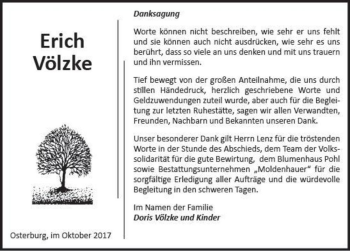 Traueranzeige von Erich Völzke  von Magdeburger Volksstimme