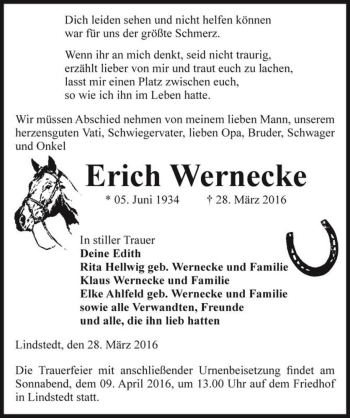 Traueranzeige von Erich Wernecke  von Magdeburger Volksstimme