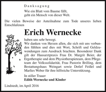 Traueranzeige von Erich Wernecke  von Magdeburger Volksstimme