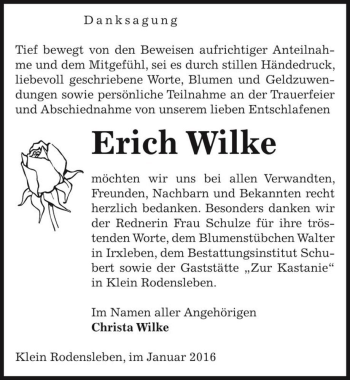 Traueranzeige von Erich Wilke  von Magdeburger Volksstimme