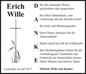 Traueranzeige von Erich Wille  von Magdeburger Volksstimme