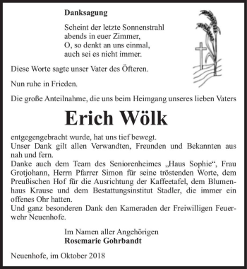 Traueranzeige von Erich Wölk  von Magdeburger Volksstimme