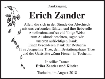 Traueranzeige von Erich Zander  von Magdeburger Volksstimme