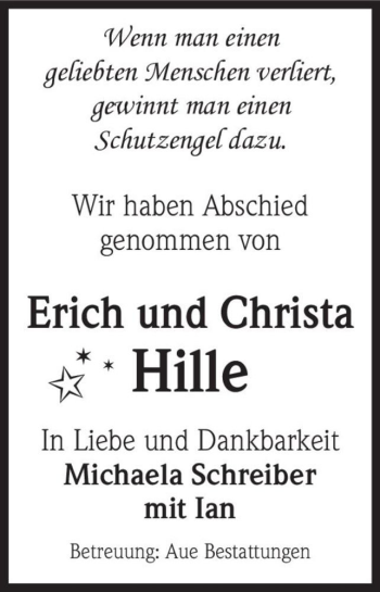 Traueranzeige von Erich und Christa Hille  von Magdeburger Volksstimme