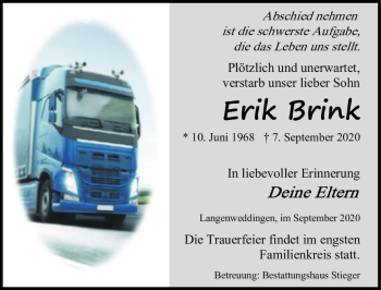 Traueranzeige von Erik Brink  von Magdeburger Volksstimme