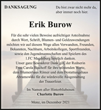Traueranzeige von Erik Burow  von Magdeburger Volksstimme
