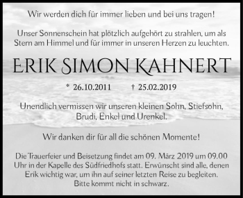 Traueranzeige von Erik Simon Kahnert  von Magdeburger Volksstimme