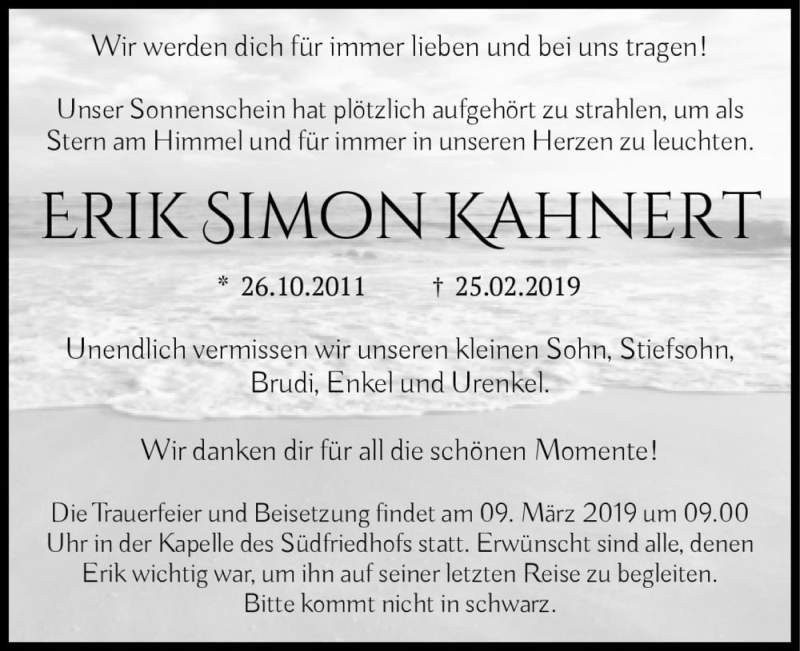  Traueranzeige für Erik Simon Kahnert  vom 02.03.2019 aus Magdeburger Volksstimme